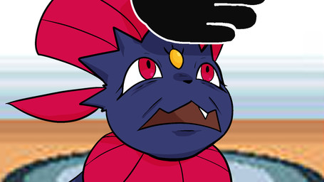 ambiguous_gender anthro attack black_nose blue_body brown_mouth detailed_background eyelashes fangs forehead_gem game_background gem imminent_pain imminent_violence looking_at_hand looking_up looming one_fang open_mouth pokemon_move pupils red_eyes scared screencap screencap_background solo teeth milquetoaster nintendo pokemon willem_dafoe generation_4_pokemon pokemon_(species) weavile 16:9 2023 4k absurd_res aliasing binary_drawing colored digital_drawing_(artwork) digital_media_(artwork) headshot_portrait hi_res meme portrait reaction_image redraw widescreen