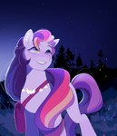 bag female feral green_eyes hair jewelry necklace night purple_hair purple_tail shoulder_bag smile solo star tail aztrial hasbro mlp_g5 my_little_pony sunny_starscout's_mother_(mlp) arthropod beetle earth_pony elateroid equid equine firefly horse insect mammal pony absurd_res hi_res