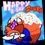 anthro big_butt birthday_gift butt dialogue frosting_on_butt happy_birthday male one_eye_closed solo wink kcstando soups_(superiorfox) canid canine fox mammal 1:1 hi_res