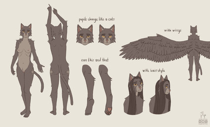 anthro arm_tuft breasts brown_body brown_feathers brown_fur brown_hair cheek_tuft facial_tuft feathered_wings feathers feet female fluffy fur hair inner_ear_fluff long_hair markings multicolored_body nipples nude nude_anthro nude_female orange_eyes paws shoulder_tuft solo standing star_(marking) tail text tuft two_tone_body wings ocelotka microsoft the_elder_scrolls ocelotka_(ocelotka) felid feline khajiit mammal digital_media_(artwork) english_text full-length_portrait model_sheet portrait