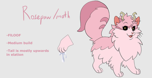 ambiguous_gender antennae_(anatomy) big_tail black_sclera feral feralized fluffy fur pink_body pink_fur simple_background smile solo tail text white_background yellow_eyes segamastergirl my_hero_academia warriors_(book_series) ashido_mina domestic_cat felid feline felis mammal 2019 crossover english_text model_sheet