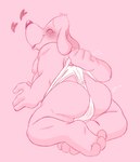 anthro barefoot blush briefs briefs_only bulge bulge_from_behind butt clothed clothing eyes_closed feet heart_symbol male mature_anthro mature_male nipples open_mouth pink_background self_wedgie simple_background sitting solo tighty_whities topless underwear underwear_only wedgie white_briefs white_clothing white_underwear pretzelgremlin sam_and_max samuel_dog canid canine canis domestic_dog mammal hi_res monochrome