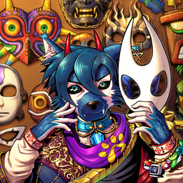anthro black_eyes blue_body blue_fur blue_snout cheek_tuft collar detailed_background detailed_clothing detailed_fur ear_piercing ear_ring facial_tuft fangs fur gaming gem horn looking_at_viewer majora's_mask_(item) male mask patterns patterns_on_fur pentagram_ear_ring piercing pokeball red_palm ring_piercing solo teeth tuft ukrainian vyshyvanka white_body white_fur tokuri game_freak hollow_knight:_silksong hollow_knight_(franchise) nintendo pokemon sega sonic_the_hedgehog_(series) team_cherry jaycemutt canid canine canis hybrid hyena mammal wolf 1:1 absurd_res detailed digital_media_(artwork) hi_res portrait