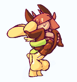 2_horns abdominal_bulge anal anal_penetration anthro balls big_balls big_penis blonde_hair bottomless bottomless_male brown_body brown_hair carrying_another clothed clothing countershading duo facial_tuft female female_penetrated genitals glistening glistening_balls glistening_body glistening_genitalia glistening_hair glistening_penis green_clothing green_sweater green_topwear hair hair_over_eyes horn huge_balls huge_penis hyper hyper_genitalia hyper_penis leg_grab male male/female male_penetrating male_penetrating_female mouthless penetration penile penile_penetration penis penis_in_ass rough_sex sex simple_background smile spread_legs spreading sweater tail thrusting topwear tuft vulva white_background yellow_body bitwily wily_(bitwily) demon humanoid lagomorph mammal 2023 aliasing animated digital_media_(artwork) frame_by_frame loop seamless_loop