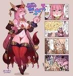 4_fingers anthro armor big_breasts breasts clothed clothing eyewear fangs female fingers footwear fur glasses hair high_heels kemono legwear long_hair looking_at_viewer markings mole_(marking) open_mouth pink_body pink_eyes pink_fur pink_hair shoes simple_background skimpy smile stockings tan_background teeth text unconvincing_armor rikose cyberconnect2 drecom full_bokko_heroes serket_(full_bokko_heroes) canid canine domestic_cat felid feline felis fox mammal comic japanese_text translation_request