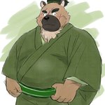 anthro black_nose blush brown_body brown_fur clothed clothing cute_fangs fangs fur humanoid_hands kemono male overweight overweight_anthro overweight_male scar solo teeth yaki_atsuage lifewonders tokyo_afterschool_summoners yasuyori_(tas) canid canine canis domestic_dog mammal 1:1 2021 hi_res