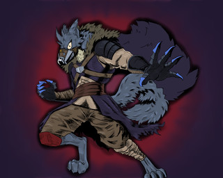 3_toes action_pose anthro armor barefoot bottomwear cape clothing constricted_pupils digitigrade feet fur gauntlets gloves grey_body grey_fur handwear leg_wrap long_tail male muzzle_(object) pants pose pupils simple_background small_pupils snout solo tail toes actualpendragon juda ambiguous_species canid canine canis mammal wolf 5:4 absurd_res digital_media_(artwork) hi_res