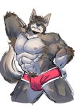 2023 abs anthro armpit_hair barazoku biceps body_hair briefs brown_hair bulge canid canine canis clothed clothing cocked_hip colored_sketch coyote echo_(series) echo_project facial_hair hair hi_res kurukakuu male mammal muscular muscular_anthro muscular_male narrowed_eyes nipples pecs pinup portrait pose pubes raised_arm red_briefs red_clothing red_underwear scar sideburns simple_background sketch solo tail the_smoke_room three-quarter_portrait underwear underwear_only white_background william_adler