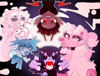accessory anthro bimbo_anthro black_eyes casual_nudity female group hair hair_accessory hairpin lips ponytail red_eyes shortstack thick_lips twintails_(hairstyle) upside_down pester mythology canid canine ghost ghoul human humanoid mammal mythological_canine mythological_creature spirit undead vampire werecanid werecanine werecreature werewolf hi_res monochrome