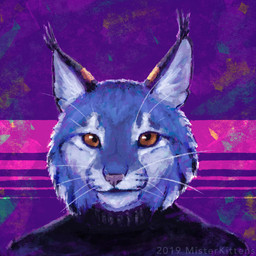 1:1 2019 abstract_background ambiguous_gender anthro blue_body blue_fur brown_sclera bust_portrait clothed clothing digital_media_(artwork) digital_painting_(artwork) felid feline fur looking_at_viewer lynx mammal misterkittens pink_nose portrait signature solo watermark whiskers white_body white_furRating: SafeScore: 5User: ajkDate: October 14, 2019