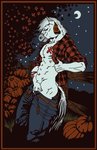 abs anthro autumn blue_eyes border bottomwear clothed clothing farm fence field food fruit hair leaf male muscular muscular_anthro muscular_male night nipples open_mouth outside partially_clothed pecs plaid plant pumpkin red_border shirt solo topwear undressing white_body momamo noct_(noctilus) equid equine horse mammal 2020 absurd_res digital_media_(artwork) hi_res