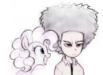 afro blue_eyes curled_hair duo female feral grumpy hair kinky_hair male red_eyes simple_background smile white_background mn27 friendship_is_magic hasbro my_little_pony the_boondocks huey_freeman pinkie_pie_(mlp) earth_pony equid equine horse human mammal pony crossover sketch