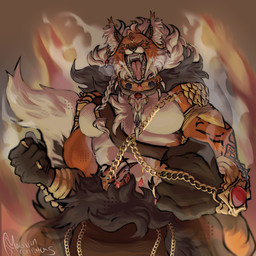 anthro armor chain ear_piercing ear_ring female jewelry piercing power-up ring_piercing roaring solo talisman warrior macarronconpatas mylena_the_great_red_fox canid canine deity fox mammal red_fox true_fox 1:1 absurd_res hi_res