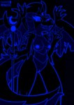 anthro areola blue_body blue_eyes breasts crown female fur genitals glowing glowing_body glowing_eyes glowing_genitalia glowing_nipples glowing_outline glowing_pussy hair headgear horn looking_at_viewer moon_symbol nipples nude open_mouth pussy simple_background solo staff tail teeth winged_arms wings lustragon mythology dark_queen_(iestraig) demon demon_dragon dragon mythological_creature mythological_scalie scalie absurd_res black_and_blue digital_drawing_(artwork) digital_media_(artwork) hi_res monochrome