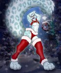 anthro clothing festive fluffy fur gift harness holidays legwear male snow solo stockings tail winter rahir christmas felid feline leopard mammal pantherine snow_leopard 5:6 digital_media_(artwork) hi_res