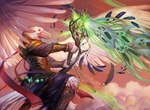ambiguous_gender anthro beads beak biped blue_body blue_feathers cloud feathered_wings feathers green_magic holding_object holding_staff open_mouth red_sclera sky solo staff white_body white_feathers wings julie_dillon hasbro magic:_the_gathering wizards_of_the_coast avian bird 2014 official_art