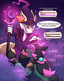 animal_genitalia animal_penis anthro anthro_on_anthro anthro_penetrated anthro_penetrating anthro_penetrating_anthro balls canine_genitalia canine_penis clothed clothed_sex clothing dialogue duo fellatio gameplay_mechanics genitals gui health_bar hypnosis kneeling knot magic magic_staff magic_user male male/male male_penetrated male_penetrating male_penetrating_male mind_control oral penetration penile penis ringed_eyes sex sitting text fauxpawe nintendo pokemon errol_(fauxpawe) braixen canid canine generation_5_pokemon generation_6_pokemon mammal pokemon_(species) zoroark 2022 absurd_res english_text hi_res