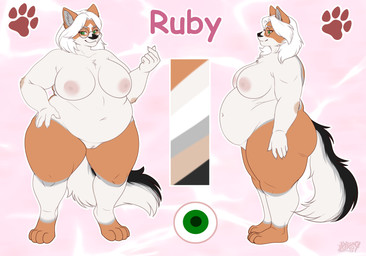 anthro belly big_belly big_breasts black_body black_fur breasts brown_body brown_fur butt clothing eyewear female fur genitals glasses green_eyes grey_body grey_fur hair nipples nude nude_anthro nude_female obese obese_anthro obese_female overweight overweight_anthro overweight_female solo vulva wearing_glasses white_body white_fur white_hair kirsy36 ruby_renardrouge canid canine fox mammal marble_fox red_fox true_fox absurd_res hi_res model_sheet