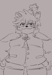 anthro belly bottomwear clothing eyebrows male shorts slightly_chubby solo thick_eyebrows topknot young young_anthro 29_da2 lifewonders tokyo_afterschool_summoners masashi_(tas) canid canine canis domestic_dog mammal sketch