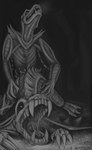 ambiguous_gender anthro atlantis bodily_fluids breath claws duo guardian heart_eyes heart_symbol leg_grab male male/male open_mouth saliva sand sex teeth tomb tongue wings hexadec playstation sony_corporation sony_interactive_entertainment tomb_raider atlantean cryptid monster mummy undead absurd_res hi_res monochrome