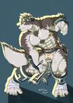 abs accessory anthro biceps bottomwear clothing fur headband kemono loincloth male multicolored_body multicolored_fur muscular muscular_anthro muscular_male nipples pecs simple_background solo white_body white_fur dragon0324r lifewonders tokyo_afterschool_summoners horkeu_kamui_(tas) canid canine canis mammal wolf 2017 hi_res