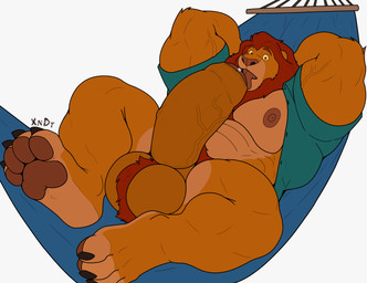 abs anthro auto_penis_lick ball_tuft balls barazoku biceps big_balls big_muscles big_penis bodily_fluids brown_eyes chest_tuft claws clothed clothing digitigrade erection feet foreskin fur genital_fluids genitals hammock hands_behind_head huge_balls huge_muscles huge_penis humanoid_genitalia humanoid_penis hyper hyper_balls hyper_genitalia hyper_penis licking looking_at_viewer lying male mane masturbation muscular muscular_anthro muscular_male nipples nude open_clothing open_shirt open_topwear oral oral_masturbation pawpads paws pecs penile penile_masturbation penis penis_lick precum pubes relaxing self_lick sex shirt simple_background solo surprised toes tongue tongue_out topwear tuft vein yellow_sclera xyandrith disney mufasa:_the_lion_king the_lion_king mufasa felid feline lion mammal pantherine absurd_res hi_res