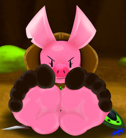5_toes anthro anthrofied big_ears biped black_eyebrows curling_toes detailed_background eyebrows eyelashes feet feet_together feet_up female female_anthro foot_focus foreshortening front_view grass humanoid_feet looking_at_viewer melee_weapon mouth_closed notched_ear outside perspective pink_body pink_nose plant plantigrade presenting shield soles solo sword teasing text toes weapon signified-blue the_denpa_men lagomorph mammal oink_rabbit suid suine 2024 absurd_res digital_drawing_(artwork) digital_media_(artwork) hi_res signature