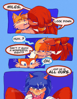 animal_genitalia animal_penis anthro biped blue_background blue_body blue_eyes blue_fur bluesky_handle bodily_fluids canine_genitalia canine_penis clothing cum cum_on_face cum_on_penis dialogue drooling erection fellatio fur genital_fluids genitals gloves gold_(metal) gold_jewelry green_eyes group group_sex handjob handjob_while_sucking handwear high-angle_view jewelry knot male male/male male_anthro oral oral_penetration orange_body orange_fur penetration penile penis penis_in_mouth purple_eyes red_body red_fur saliva sex simple_background speech_bubble tan_body tan_fur tears tears_of_pleasure text threesome trio twitter_handle white_clothing white_gloves white_handwear young young_anthro young_male relatedturtles sega sonic_the_hedgehog_(series) knuckles_the_echidna miles_prower sonic_the_hedgehog canid canine echidna eulipotyphlan fox hedgehog mammal monotreme 2025 artist_name comic digital_media_(artwork) english_text hi_res url