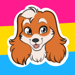 anthro cheek_tuft facial_tuft fangs floppy_ears fur hair lgbt_pride male multicolored_body multicolored_fur open_mouth open_smile orange_body orange_fur pansexual_pride_colors pattern_background pride_color_background pride_colors simple_background smile solo striped_background teeth tuft two_tone_body two_tone_fur white_body white_fur white_hair wide_eyed freckles_(artist) lgbt_pride_month pecas_(freckles) bird_dog canid canine canis domestic_dog hunting_dog mammal spaniel welsh_springer_spaniel 1:1 2021 low_res