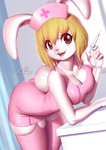 anthro breasts cleavage clothed clothing dress eyelashes female fingers hat headgear headwear legwear long_ears looking_at_viewer nurse nurse_clothing nurse_dress nurse_hat nurse_headwear open_mouth pink_clothing pink_dress solo pakwan008 one_piece carrot_(one_piece) lagomorph leporid mammal minkmen_(one_piece) rabbit 2022 digital_media_(artwork) hi_res