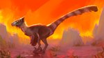 ambiguous_gender brown_body brown_fur cactus desert detailed_background feral fur plant solo white_body white_fur dsw7 achillobator dinosaur dromaeosaurid prehistoric_species reptile scalie theropod velociraptor hi_res painting_(artwork)