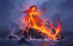 5_fingers cloud day detailed_background female fingers lava outside overcast rock sky solo split_form water sandara elemental_creature humanoid lava_creature marine merfolk mineral_fauna 2020 color_contrast digital_media_(artwork) hi_res warm_colors