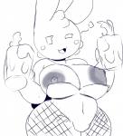 alcohol anthro beady_eyes beer beverage big_breasts blush breasts female hair long_ears looking_at_viewer navel nipples one_eye_closed pose solo wide_hips wink darky gelbun lagomorph leporid mammal rabbit absurd_res blue_and_white hi_res monochrome