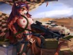 ammunition anthro areola armor armored_vehicle bandolier big_breasts bipod blue_eyes bodypaint breasts brown_hair building bunker camo cloud crate cunnilingus desert duo_focus earpiece eyewear female female/female genitals goggles green_eyes group gun hair long_hair machine_gun military muscular muscular_female nipples oral outside pink_areola pink_nipples purple_hair pussy ranged_weapon road sex sky vaginal vehicle weapon merrunz canid canine cougar felid feline fox mammal digital_media_(artwork) shaded