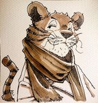 ambiguous_gender anthro biped clothed clothing scarf simple_background smile solo sweater topwear you_miichi nairi_(series) ali_(nairi) felid mammal pantherine tiger 2017