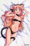 bed clothed clothing female furniture hair lying on_back pink_hair skimpy solo tail fujii_masahiro the_familiar_of_zero louise_de_la_valliere animal_humanoid cat_humanoid domestic_cat felid felid_humanoid feline feline_humanoid felis humanoid mammal mammal_humanoid absurd_res hi_res