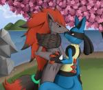blossom cloud couple eye_contact hand_holding lucario mountain nintendo pokémon reflection sea smile tree video_games water zeonart zoroark
Rating: Safe
Score: 6
User: Zeon
Date: January 13, 2014
