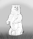 anatomically_correct anatomically_correct_genitalia anatomically_correct_penis animal_genitalia animal_penis balls big_balls claws feral genitals hair huge_balls hyper hyper_balls hyper_genitalia male mane mane_hair penis sheath slightly_chubby solo standing ursine_penis kazukio kuruk_(character) bear brown_bear grizzly_bear mammal ursine hi_res monochrome