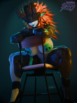 big_breasts breasts chair female furniture markings mask muscular muscular_female piercing pose bizzy8008 nintendo the_legend_of_zelda twilight_princess midna midna_(goddess_form) hi_res pinup
