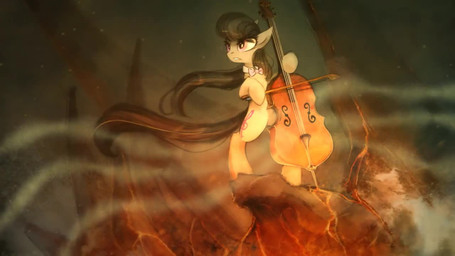 black_hair bow_(feature) bow_(stringed_instrument) bow_tie bowed_string_instrument cello cutie_mark female hair lava musical_instrument purple_eyes rock smoke solo standing string_instrument wind equum_amici foxinshadow friendship_is_magic hasbro my_little_pony octavia_(mlp) earth_pony equid equine horse mammal pony 16:9 2016 2d_animation animated motion_tweening no_sound short_playtime video widescreen