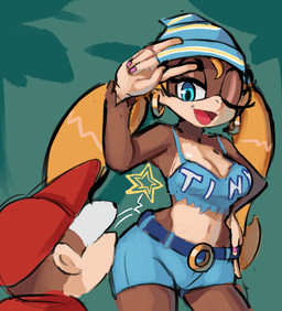 alternative_fashion amekaji anthro belt blue_bottomwear blue_clothing blue_eyes blue_hat blue_headwear blue_pants bottomwear breasts brown_body clothing colored_nails devil_horns_(gesture) duo ear_piercing ear_ring eyes_popping_out female ganguro_(fashion) gesture gyaru half-closed_eyes hand_gesture hat headgear headwear hoop_ear_ring j-fashion male midriff nails narrowed_eyes one_eye_closed open_mouth pants pattern_clothing piercing pigtails pink_nails red_clothing red_hat red_headwear ring_piercing simple_background star striped_clothing stripes surprised text text_on_clothing y2k_(fashion) justdavefnd donkey_kong_(series) nintendo diddy_kong tiny_kong haplorhine mammal monkey primate character_name english_text