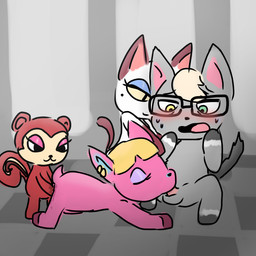 all_fours anthro anthro_on_anthro anthro_penetrated anthro_penetrating anthro_penetrating_anthro balls blush bodily_fluids chibi ear_piercing ear_ring embarrassed eyes_closed fellatio female female/female feral fingering foursome genital_fluids genitals group group_sex harem interspecies looking_down makeup male male/female oral oral_penetration penetration penile penile_penetration penis piercing ring_piercing sex small_penis spread_legs spreading standing sucking surprise_sex sweat vaginal vaginal_fingering young young_anthro young_female young_feral young_male young_on_young conditional_dnp muffinlewds animal_crossing nintendo fuchsia_(animal_crossing) olivia_(animal_crossing) pecan_(animal_crossing) raymond_(animal_crossing) deer domestic_cat eurasian_red_squirrel felid feline felis mammal rodent sciurid tree_squirrel 1:1 hi_res sketch