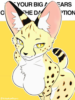 anthro big_ear breasts female looking_at_viewer solo tail kitsukaelkami get_them_bigass_ears_out_of_the_caption felid feline mammal serval 3:4 hi_res meme
