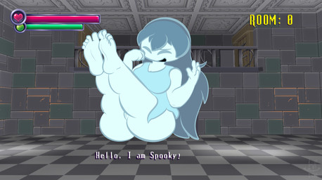 5_toes aged_up barefoot butt feet female foot_fetish gameplay_mechanics genitals greeting gui health_bar humanoid_feet not_furry overweight overweight_female overweight_humanoid plantigrade presenting simple_background soles solo text toes vulva 1upgobbo spooky's_jump_scare_mansion spooky_(sjm) ghost humanoid spirit english_text hi_res