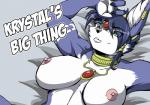 2016 anthro areola big_breasts biped blue_body blue_fur breasts canid canine choker cover cover_art cover_page ear_piercing erect_nipples female fox fur green_eyes inner_ear_fluff jewelry krystal_(star_fox) lying mammal multicolored_body multicolored_fur necklace nintendo nipples nude on_back piercing solo star_fox tuft two_tone_body two_tone_fur white_body white_fur yawg