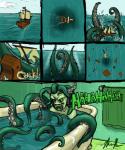 bathing bathtub destruction female green_body green_sclera green_skin humor laugh macro playing_with_toys pseudo_hair sharp_teeth solo suckers suction_cup teeth tentacle_hair tentacles water pirateferret humanoid kraken comic signature