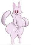 anthro beady_eyes big_breasts black_eyes breasts cheek_tuft eyelashes facial_tuft female fur huge_breasts looking_at_viewer nipple_outline purple_body purple_fur simple_background solo thick_thighs tuft white_background wide_hips sussyrock spooky's_jump_scare_mansion the_cat_(shojs)