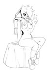 anthro backpack black_sclera breasts clothing female footwear freckles gesture hand_gesture mostly_nude nipples shoes sneakers socks solo v_sign fourssss diamond_(fours) lagomorph leporid mammal rabbit 2024 hi_res monochrome sketch