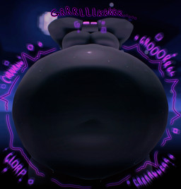 anthro belly belly_press big_belly black_belly black_body hands_behind_head huge_belly hyper hyper_belly male moobs moon navel night noisy_belly nude outside overweight overweight_anthro overweight_male purple_eyes rumbling_stomach sloshing_belly solo thick_thighs mfbigfellas microsoft minecraft mojang xbox_game_studios enderman absurd_res hi_res