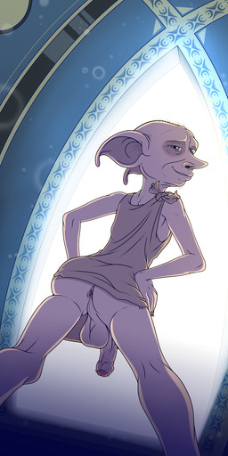 anus backsack balls bedroom_eyes butt clothed clothing facial_hair foreskin genitals half-closed_eyes half-erect humanoid_genitalia humanoid_penis humanoid_pointy_ears looking_at_viewer looking_back male mature_humanoid mature_male narrowed_eyes no_underwear not_furry partially_retracted_foreskin penis pointy_ears raised_clothing rear_view seductive smile solo standing vein veiny_penis enookie harry_potter_(series) dobby_(harry_potter) elf house_elf humanoid 1:2 absurd_res digital_media_(artwork) hi_res